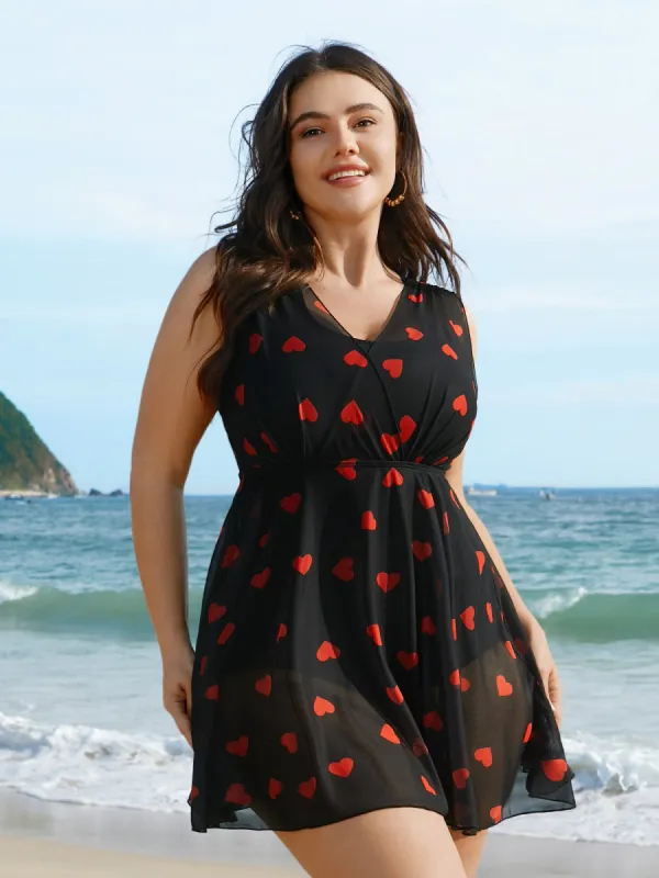 Sheer Hearts Mesh Wrap Neck Swim Dress sold by Bloomchic