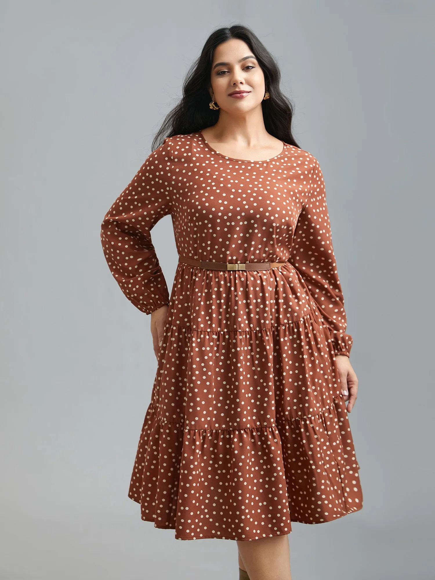 Polka Dot Waist-Cinched Tiered Dress sold by Bloomchic