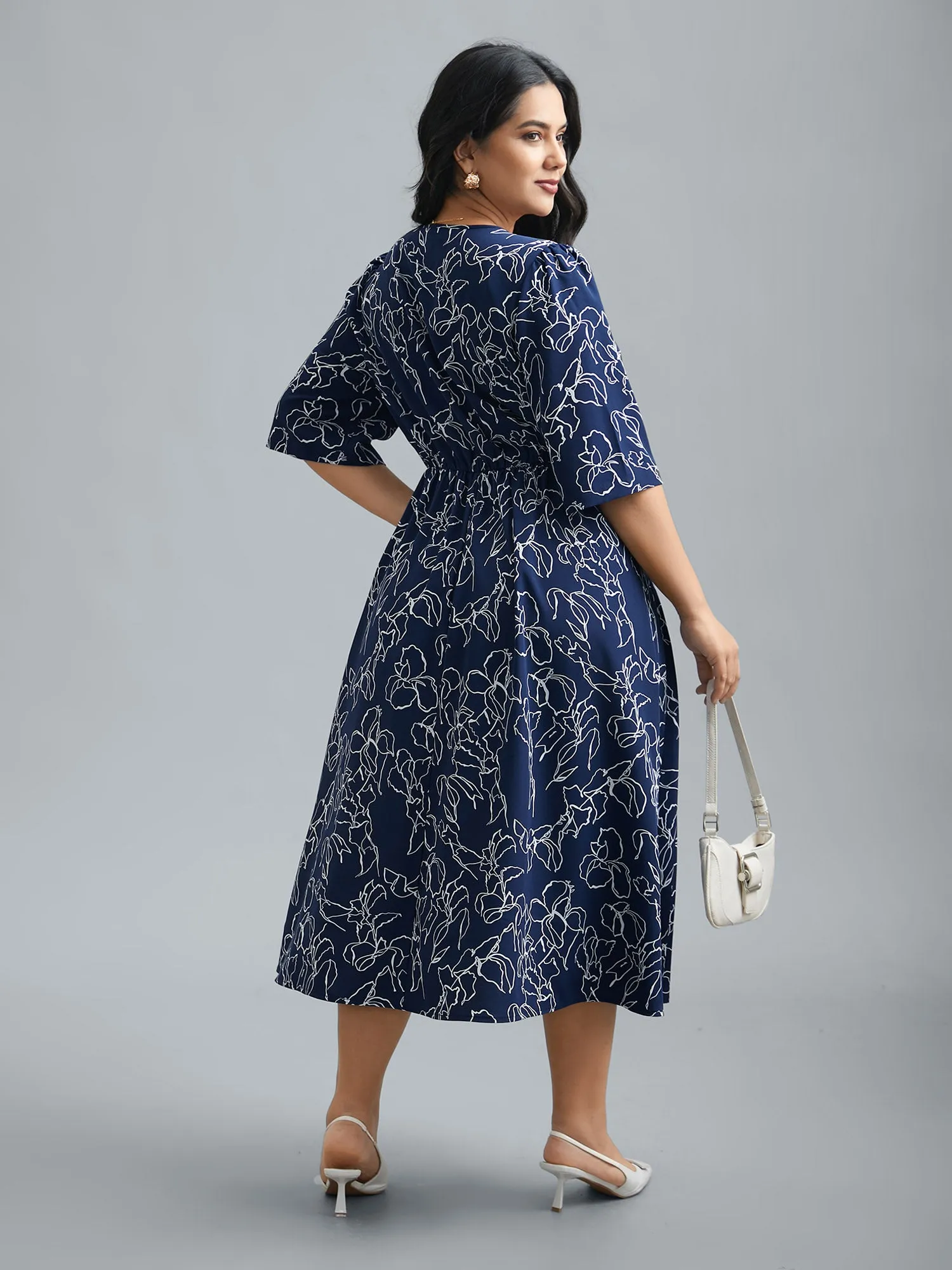 Surplice Neck Abstract Print Fit Midi Dress sold by Bloomchic product image thumbnail 4