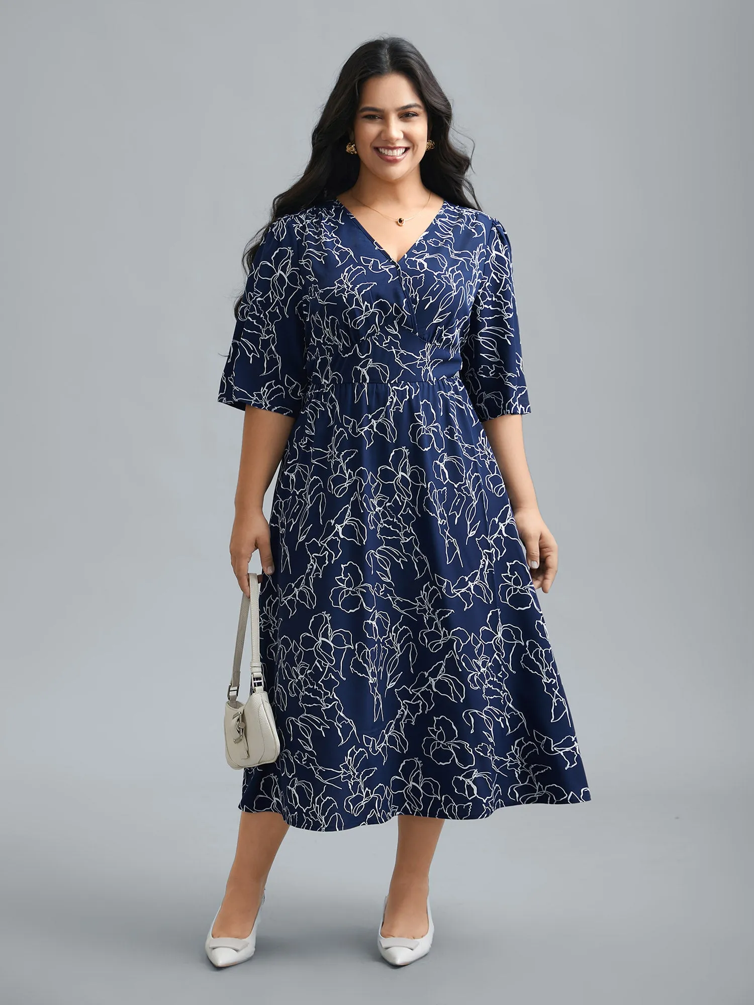 Surplice Neck Abstract Print Fit Midi Dress sold by Bloomchic product image thumbnail 2