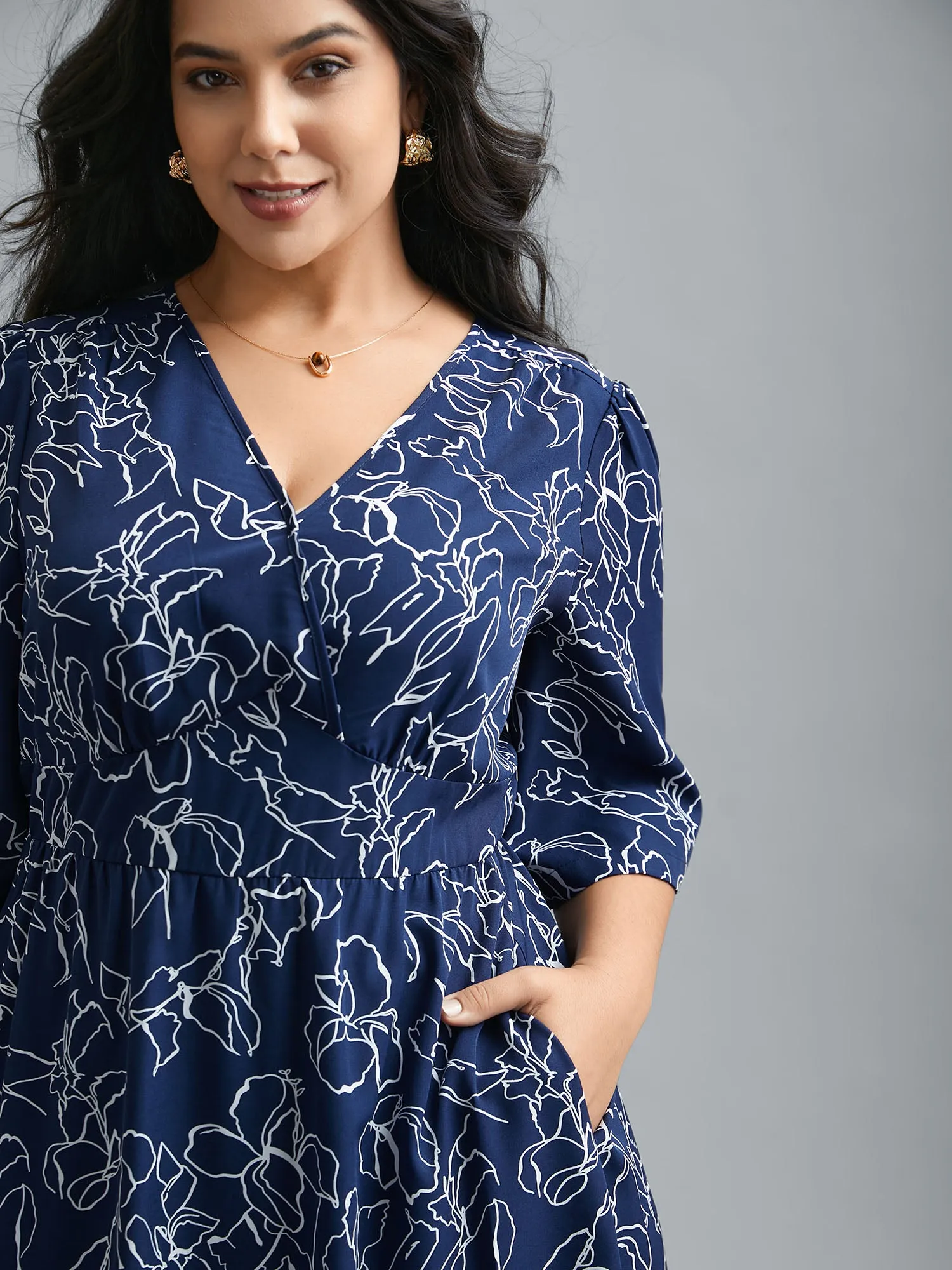 Surplice Neck Abstract Print Fit Midi Dress sold by Bloomchic product image thumbnail 3