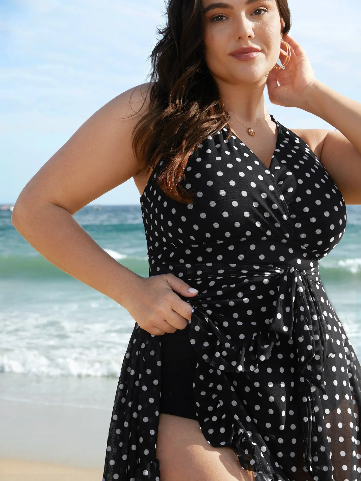 Polka Dot Ruffled Hem Belted Swim Dress sold by Bloomchic product image thumbnail 4