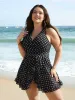 Polka Dot Ruffled Hem Belted Swim Dress sold by Bloomchic