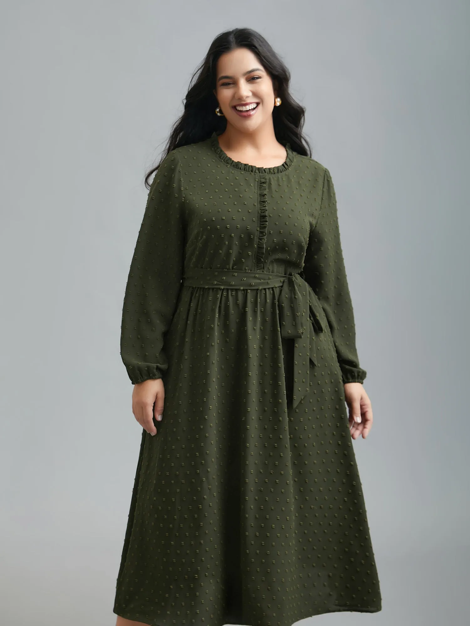 Textured Waist-Tie Ruffled Edges Dress sold by Bloomchic product image thumbnail 4