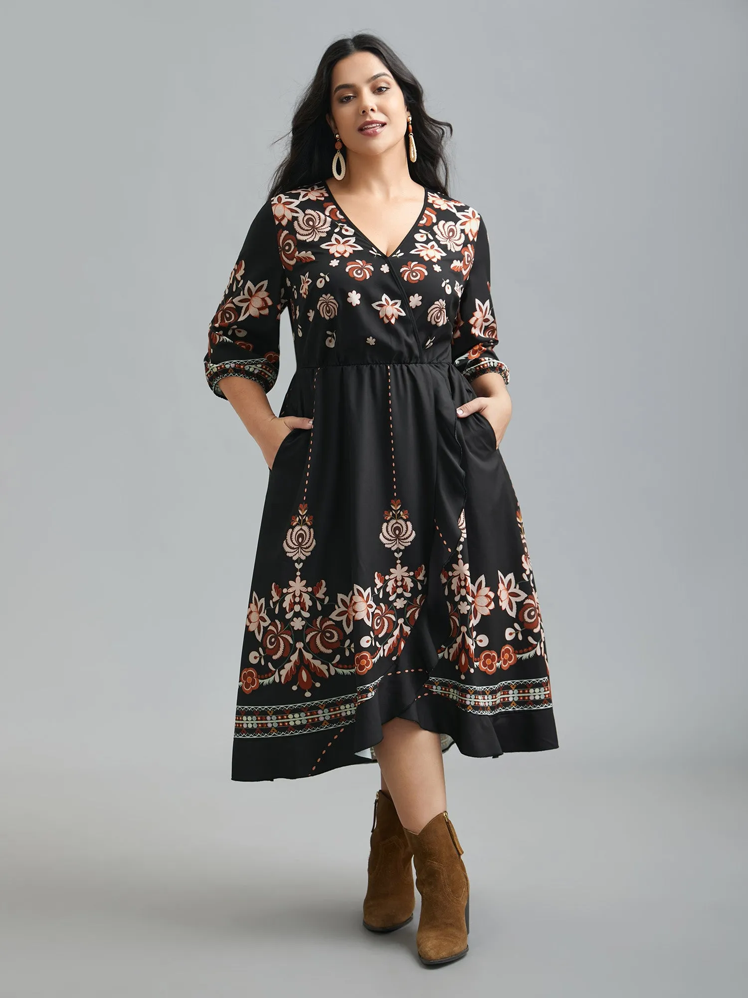 Floral Print Wrap Ruffled Hem Dress sold by Bloomchic product image thumbnail 2