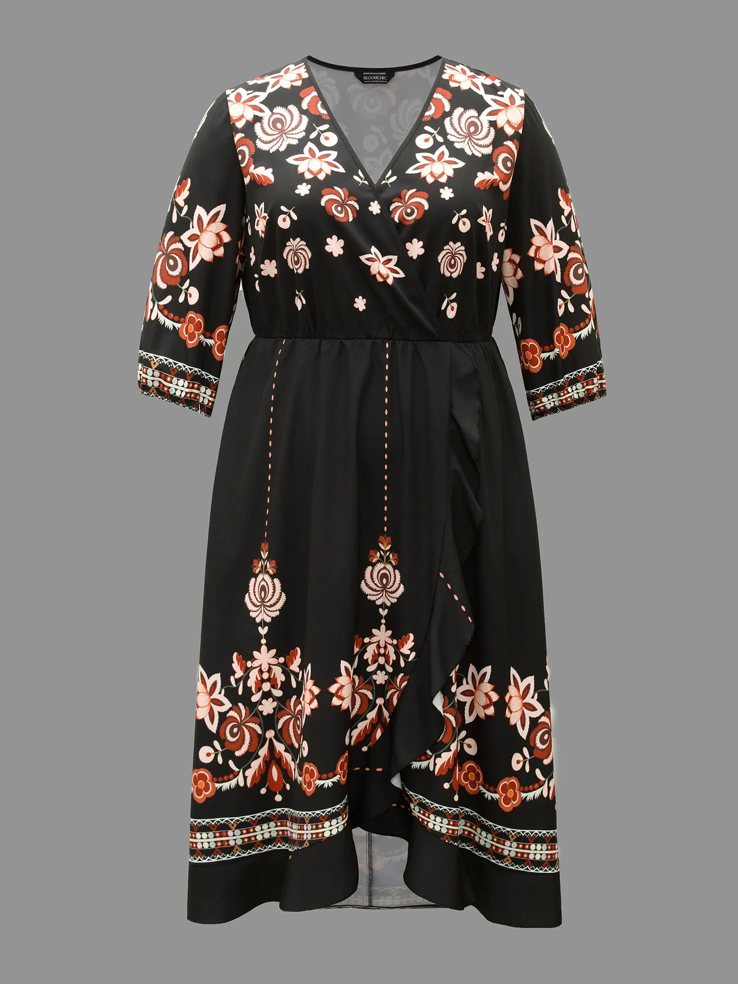 Floral Print Wrap Ruffled Hem Dress sold by Bloomchic product image thumbnail 5