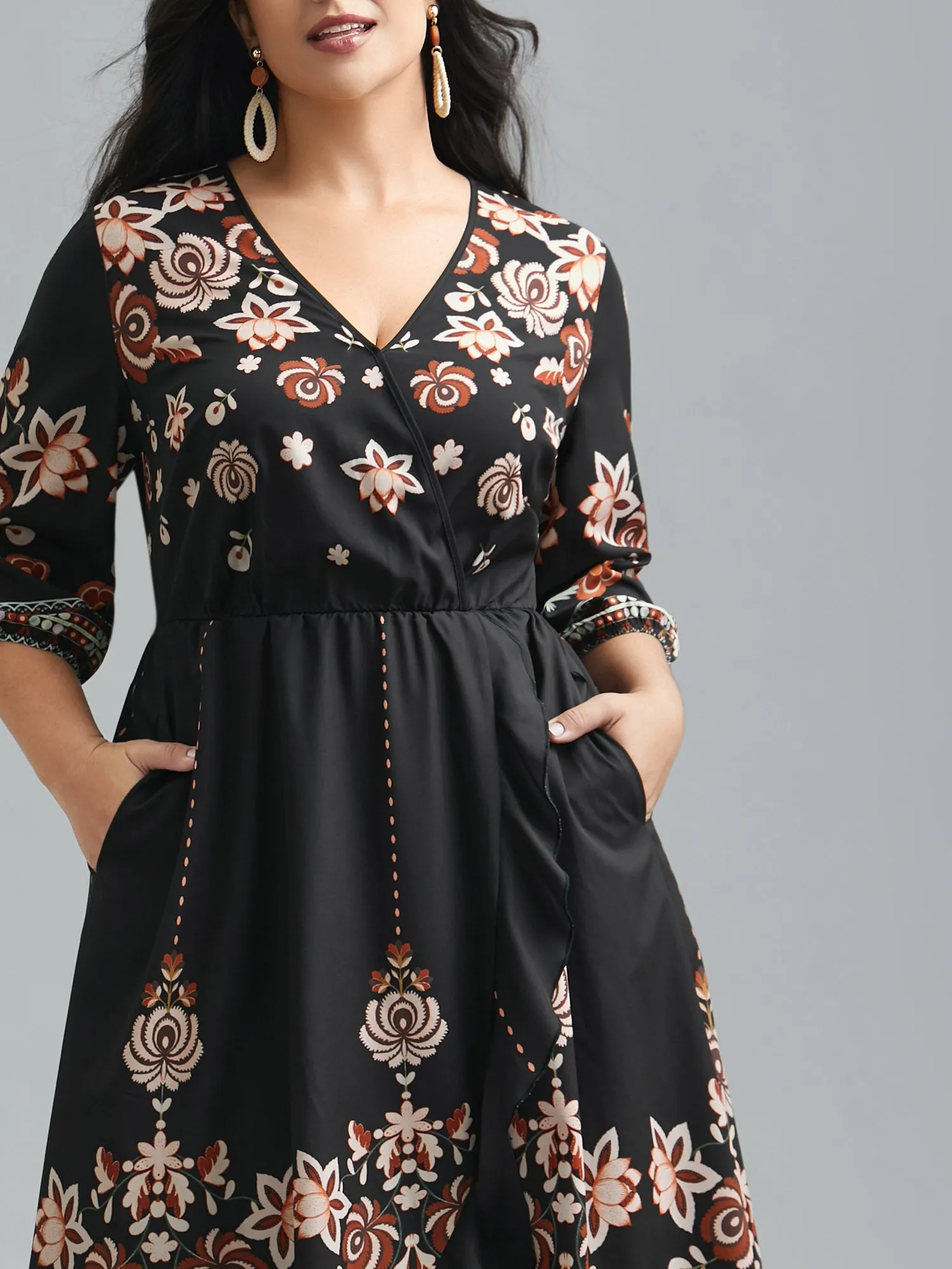 Floral Print Wrap Ruffled Hem Dress sold by Bloomchic product image thumbnail 3