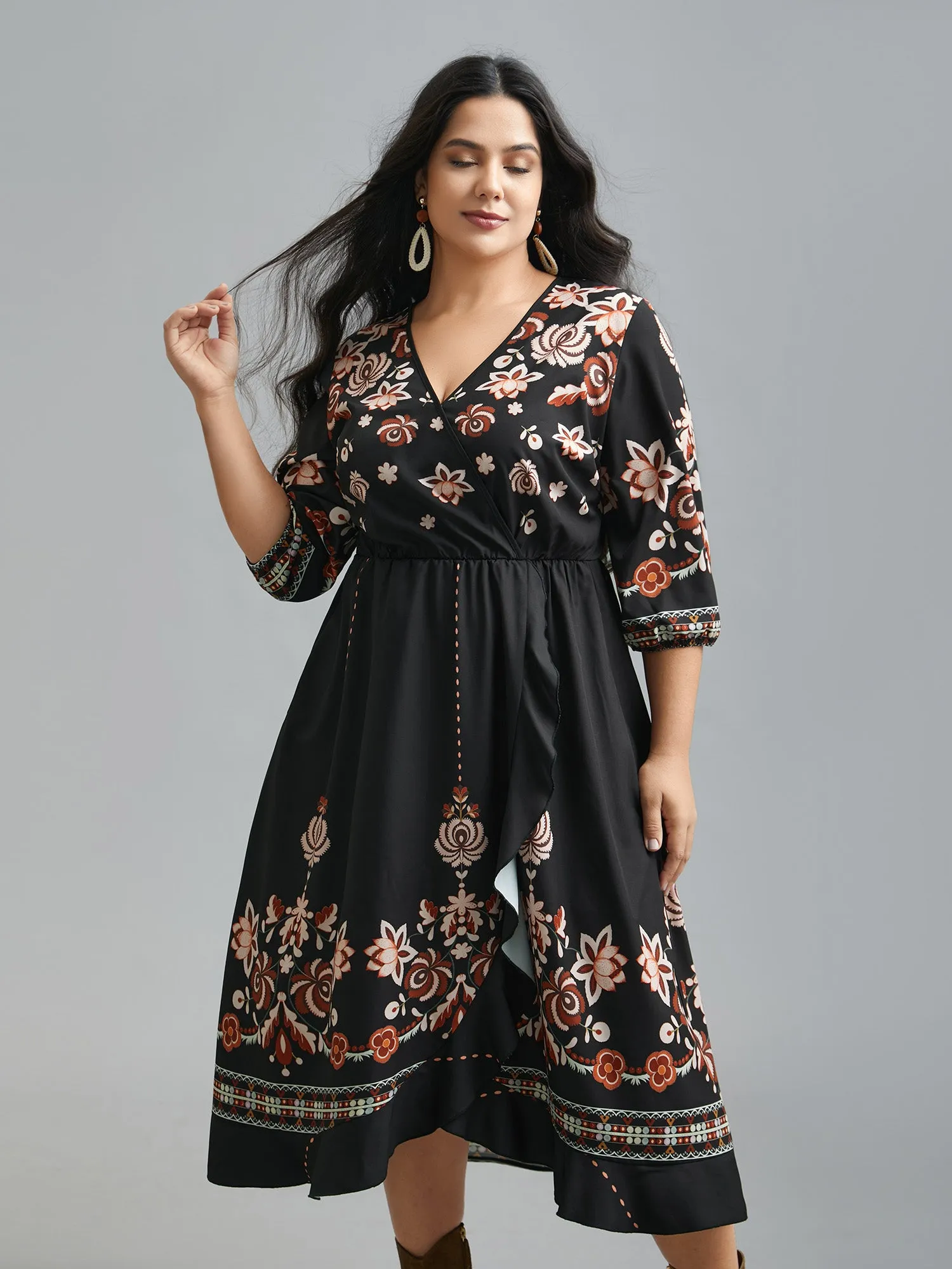 Floral Print Wrap Ruffled Hem Dress sold by Bloomchic