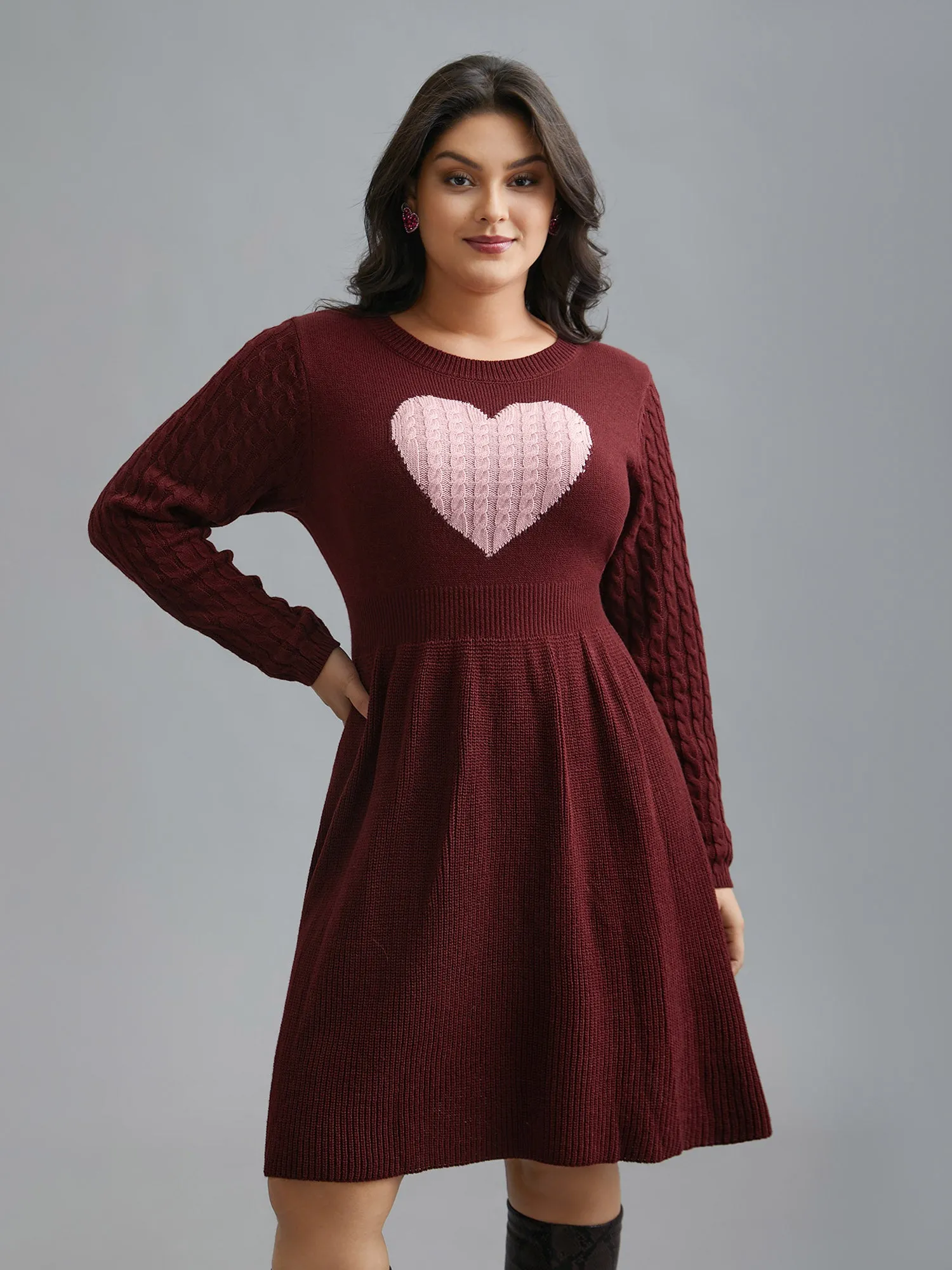 Heart Motif Contrast Textured Dress sold by Bloomchic