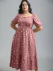 Ruffled Stretchy Waist Puff Sleeve Dress sold by Bloomchic
