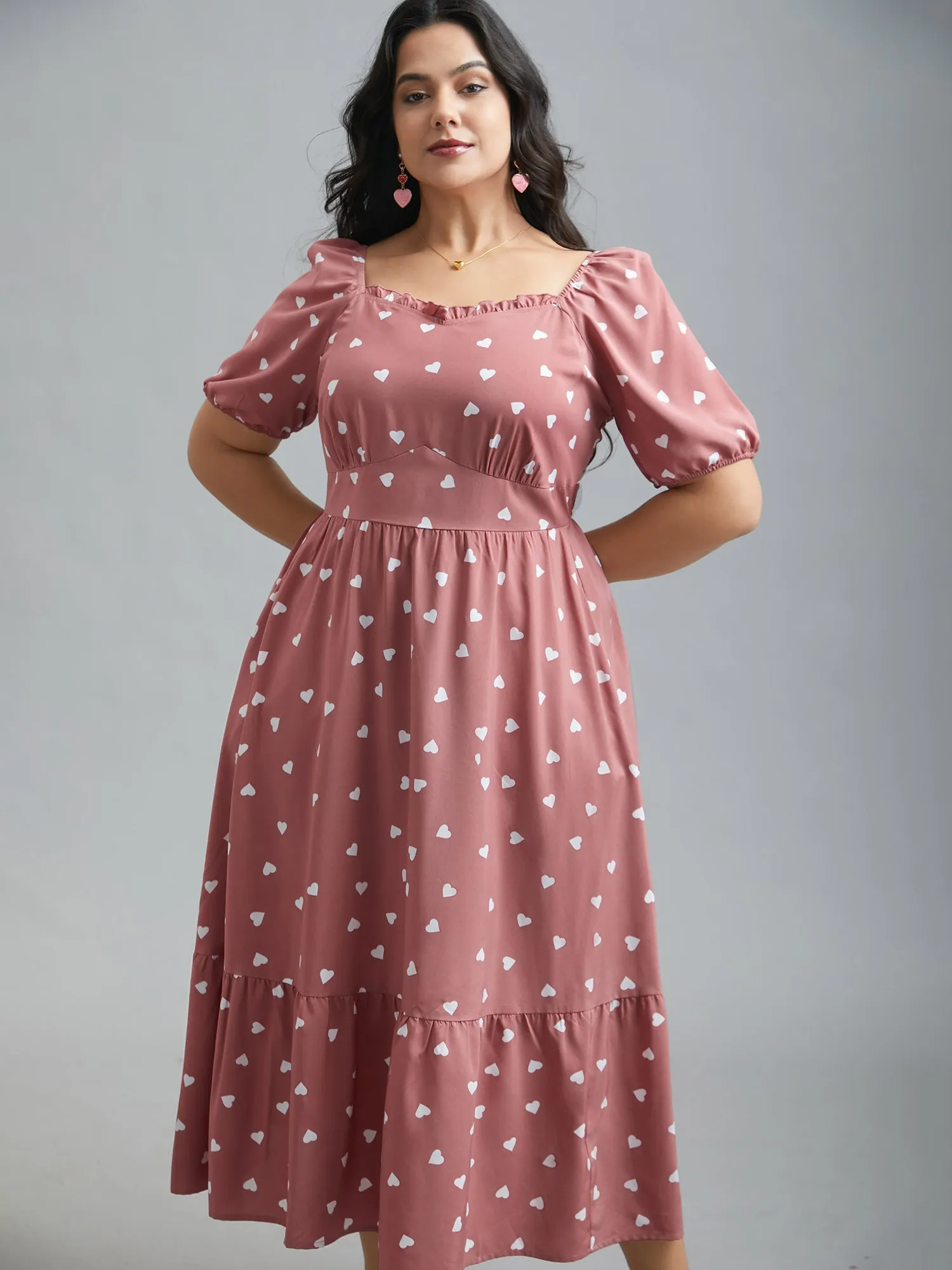 Ruffled Stretchy Waist Puff Sleeve Dress sold by Bloomchic