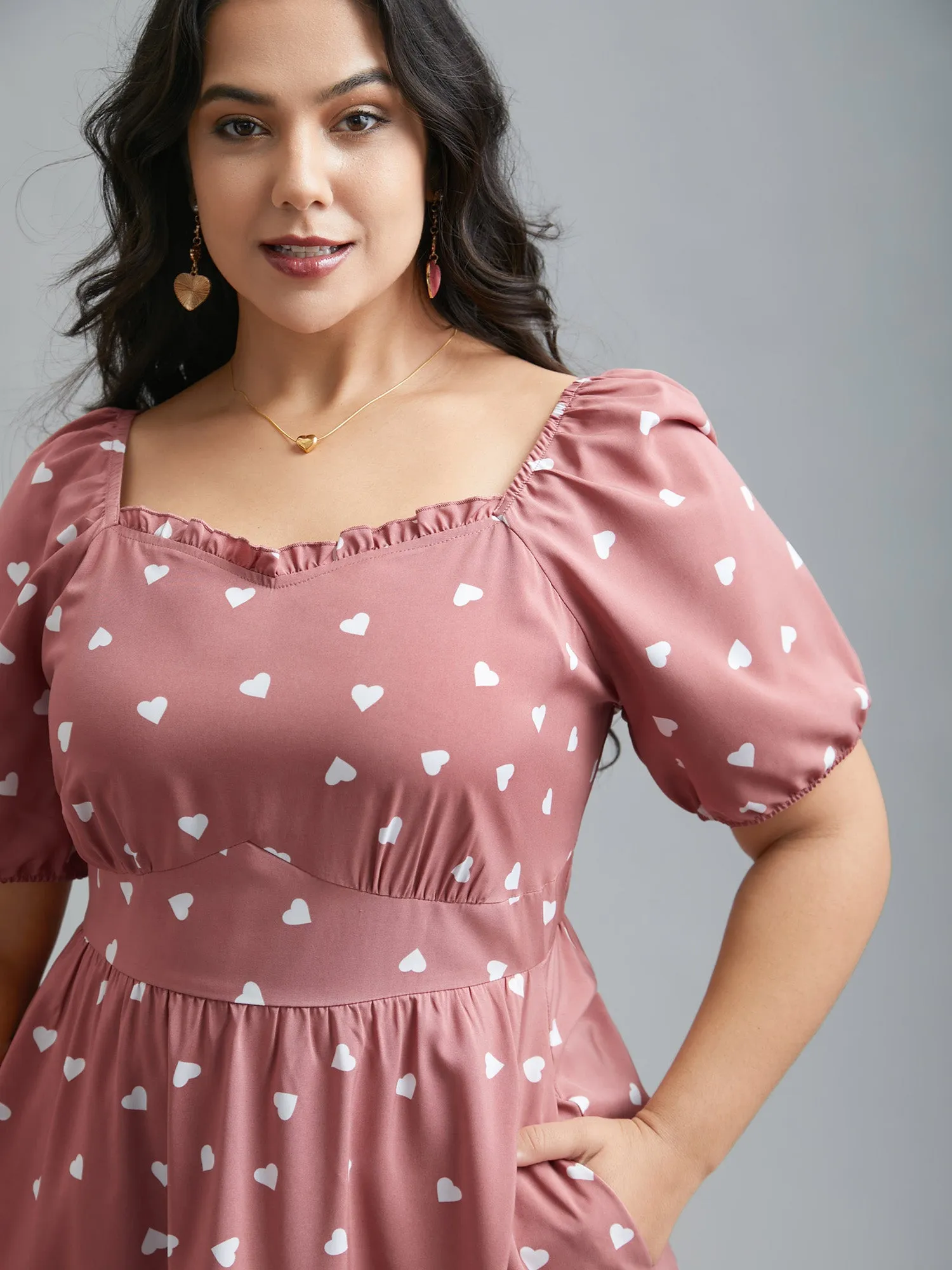 Ruffled Stretchy Waist Puff Sleeve Dress sold by Bloomchic product image thumbnail 3