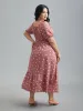 Ruffled Stretchy Waist Puff Sleeve Dress sold by Bloomchic