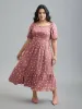 Ruffled Stretchy Waist Puff Sleeve Dress sold by Bloomchic