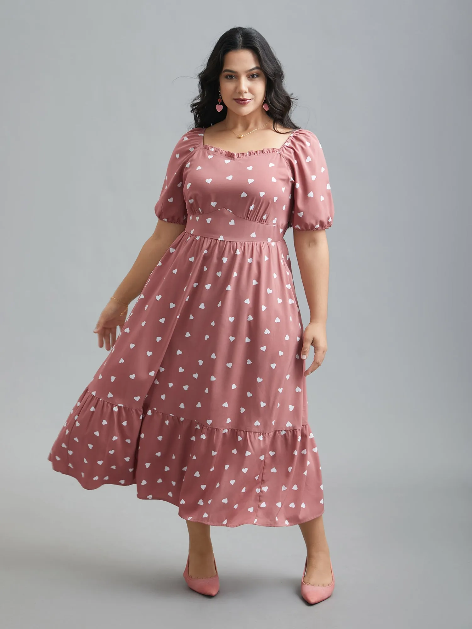 Ruffled Stretchy Waist Puff Sleeve Dress sold by Bloomchic product image thumbnail 4