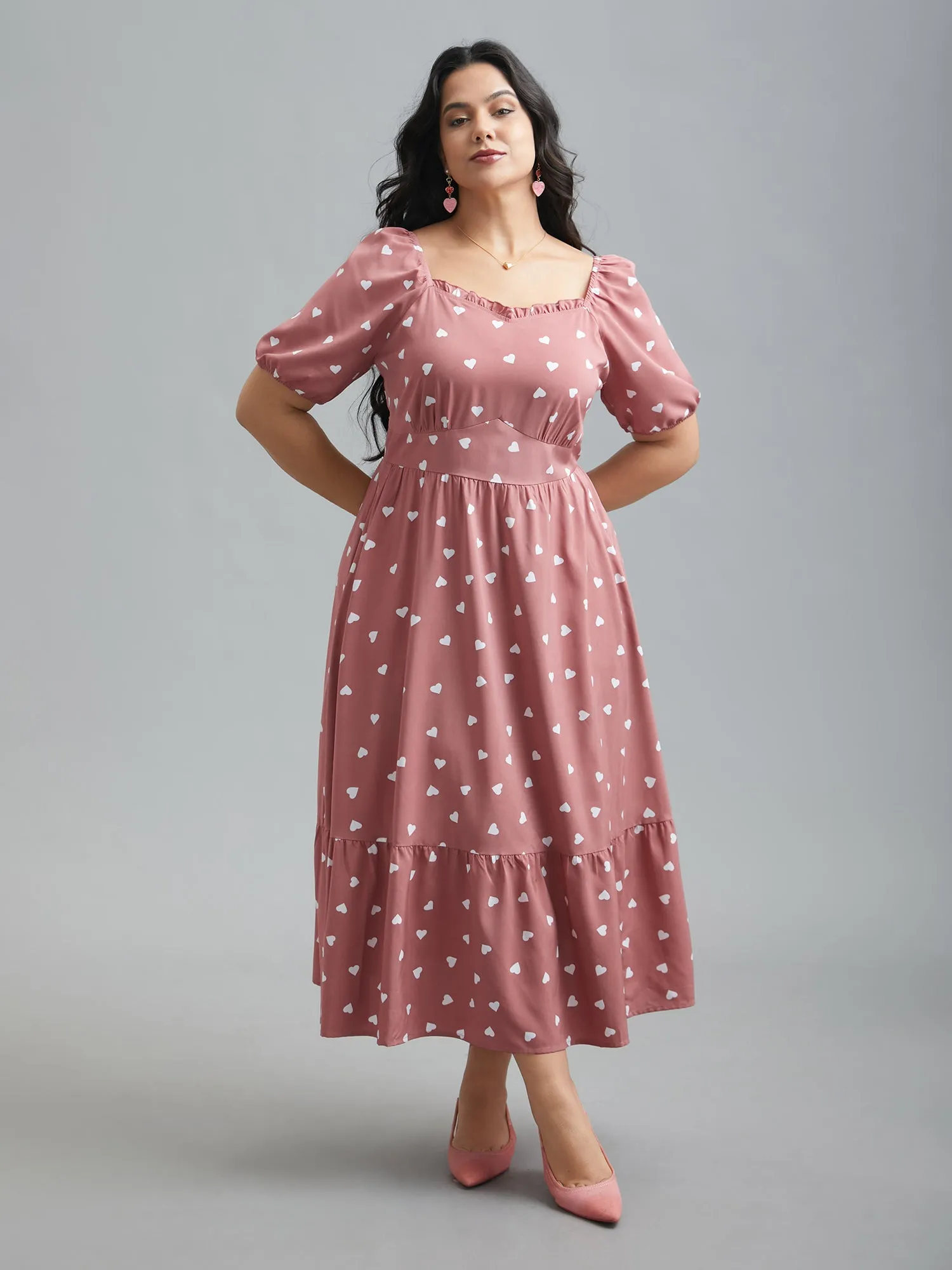 Ruffled Stretchy Waist Puff Sleeve Dress sold by Bloomchic product image thumbnail 2