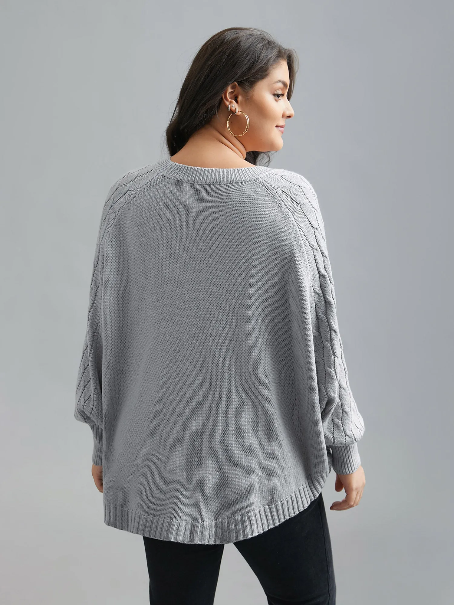 Cable Knit Dolman Sleeve Curved Hem Pullover sold by Bloomchic product image thumbnail 2