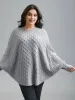 Cable Knit Dolman Sleeve Curved Hem Pullover sold by Bloomchic
