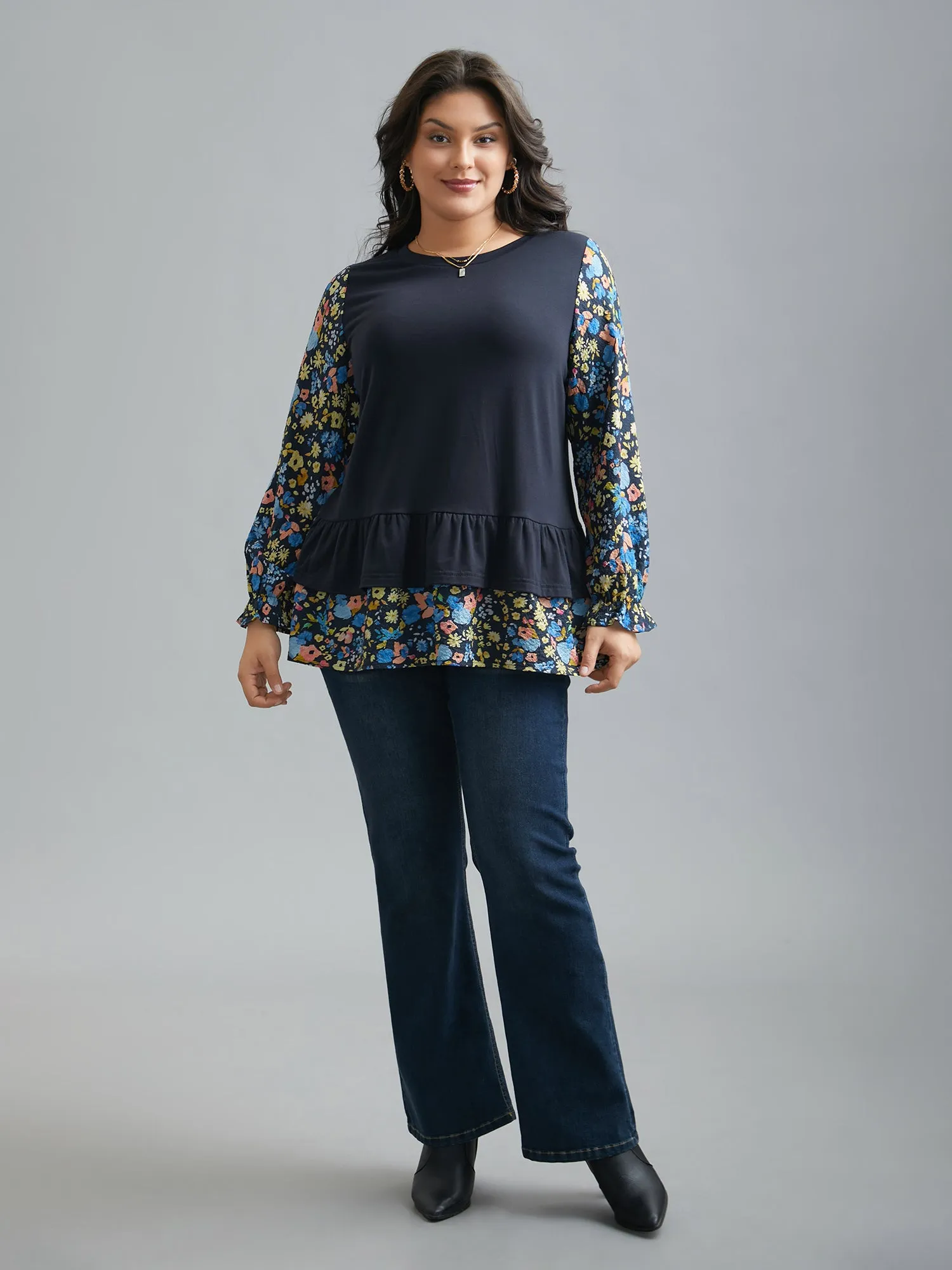 Floral Spliced Tiered Hem T-Shirt sold by Bloomchic product image thumbnail 3