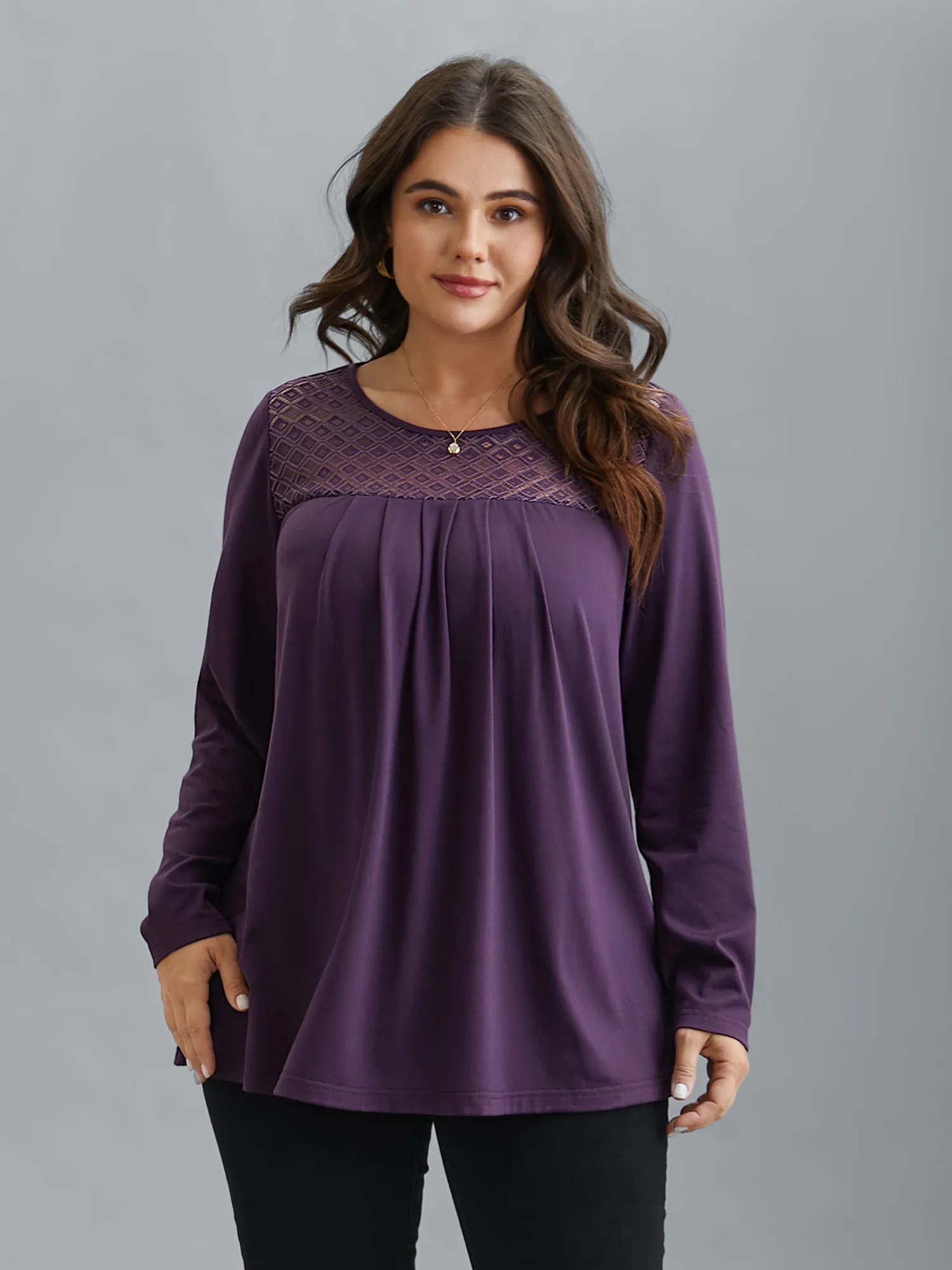 Crew Neck Lace Detail Pleated T-Shirt sold by Bloomchic product image thumbnail 3
