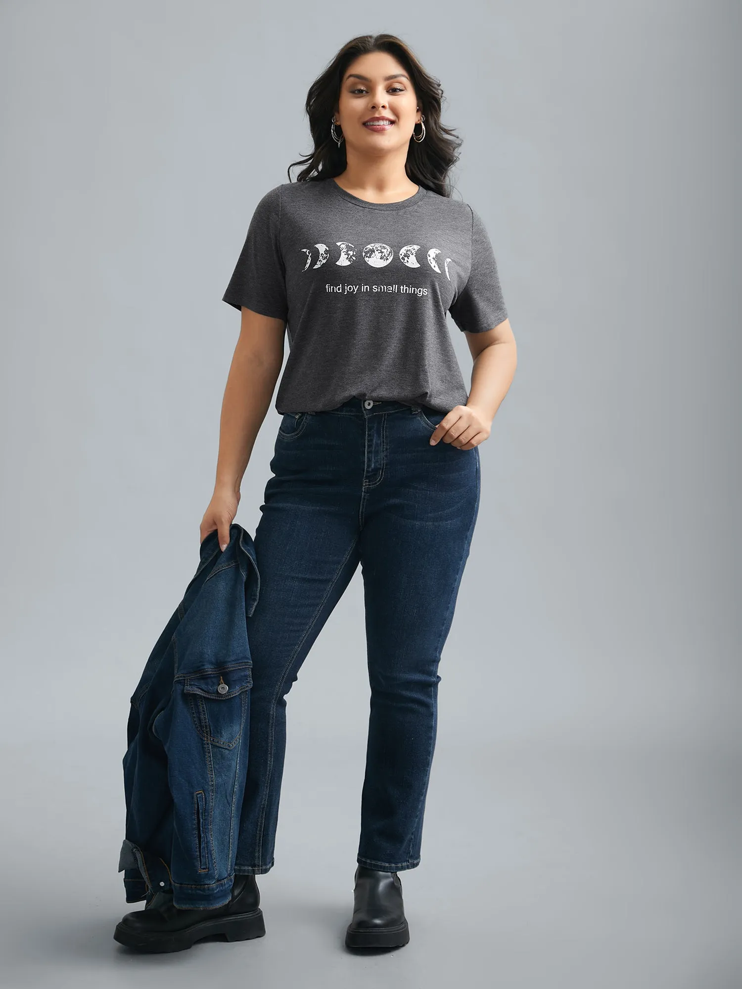 Round Neck Lunar Pattern Slim-Fit T-Shirt sold by Bloomchic product image thumbnail 4