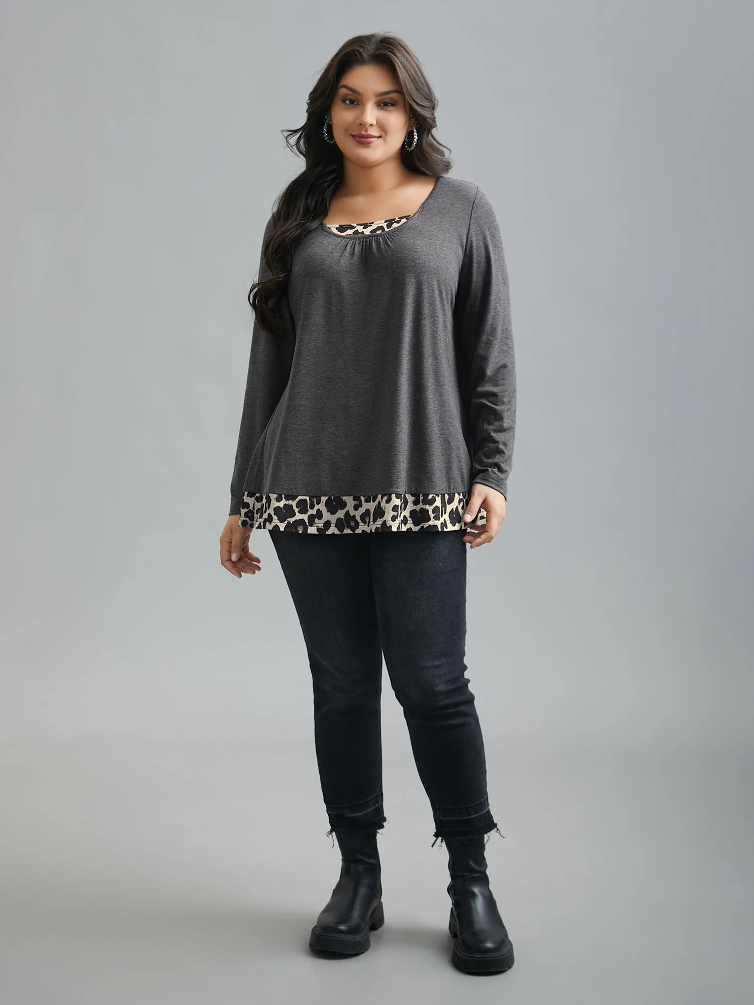 2-in-1 Leopard Print Spliced Knit Top sold by Bloomchic product image thumbnail 5