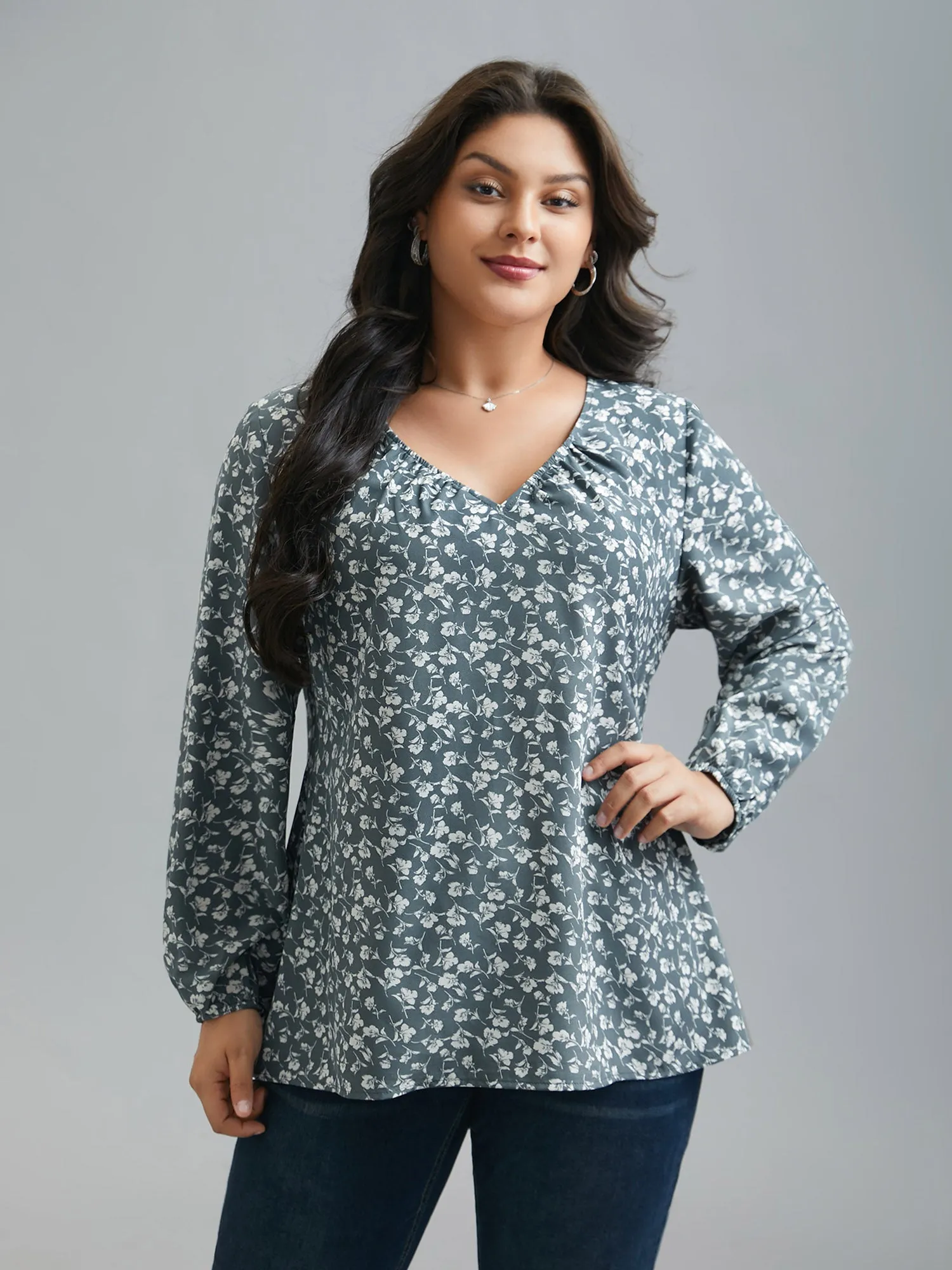 V-Neck Floral Pleated Blouse sold by Bloomchic