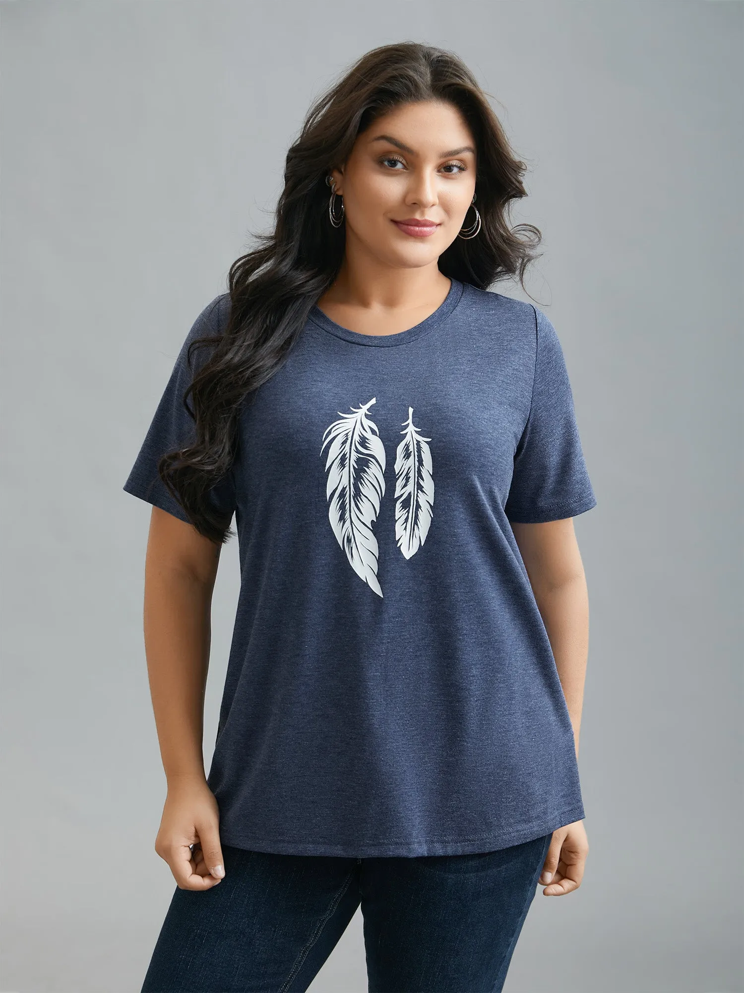 Round Neck Feather Pattern T-Shirt sold by Bloomchic product image thumbnail 2