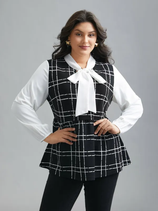 Plaid Print Contrast Bow-Tie Shirt sold by Bloomchic