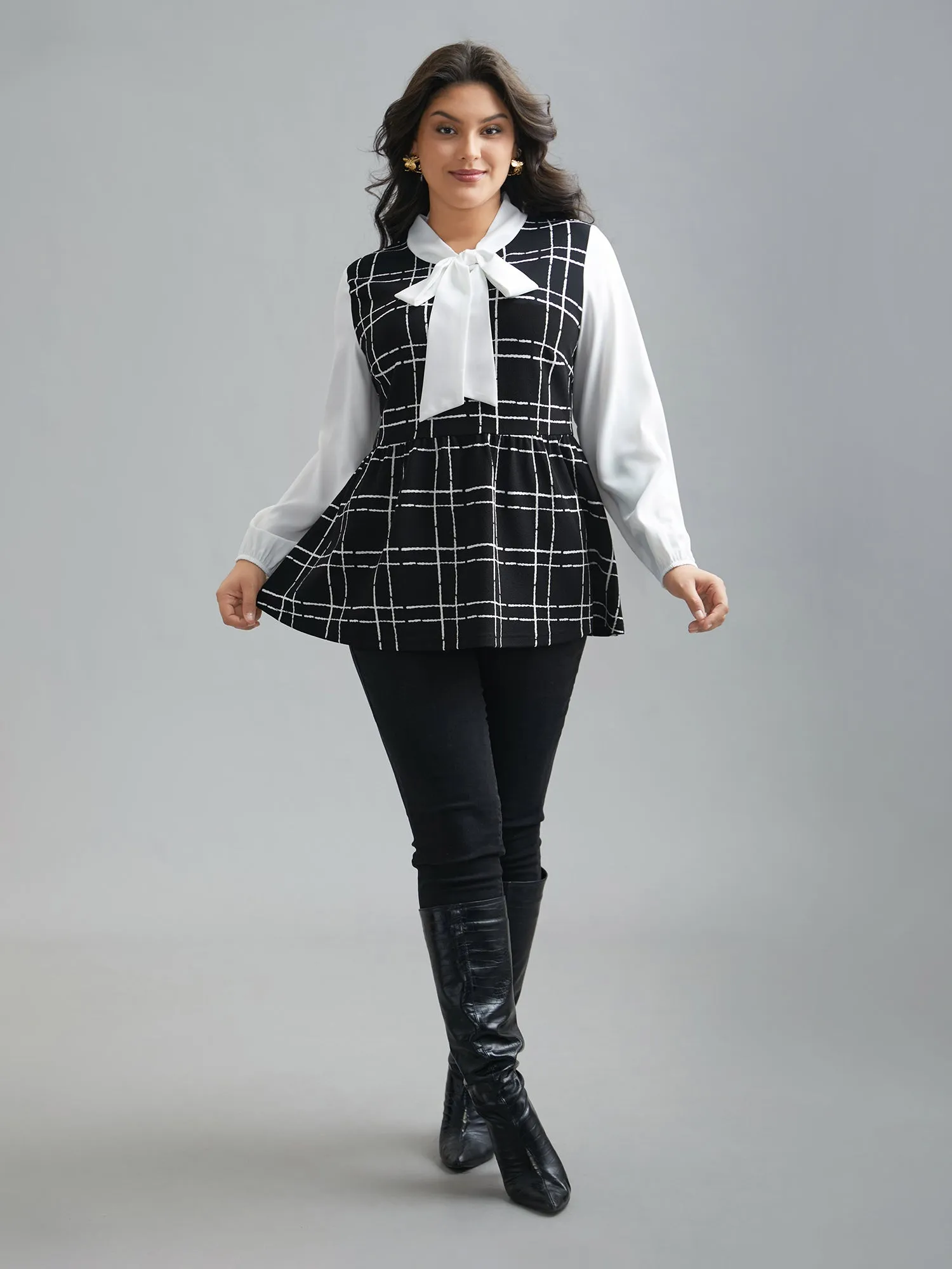 Plaid Print Contrast Bow-Tie Shirt sold by Bloomchic product image thumbnail 2