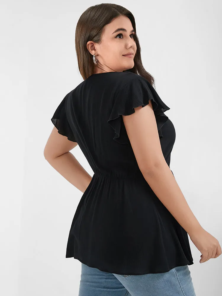 Floral Embroidered Flutter V Neck Blouse sold by Bloomchic product image thumbnail 2