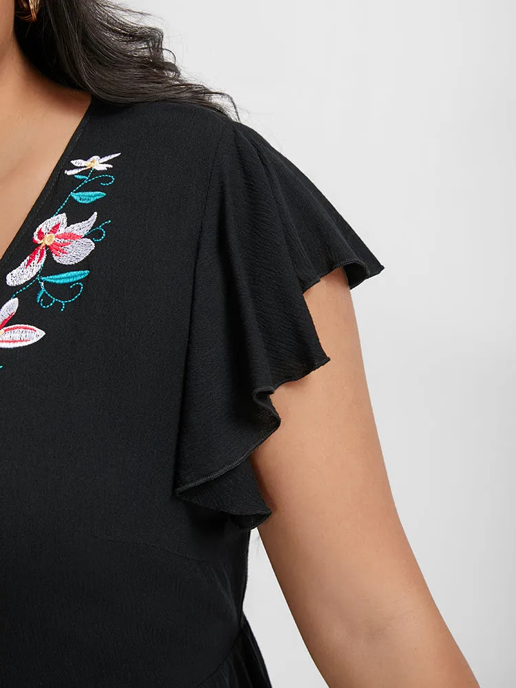 Floral Embroidered Flutter V Neck Blouse sold by Bloomchic product image thumbnail 4