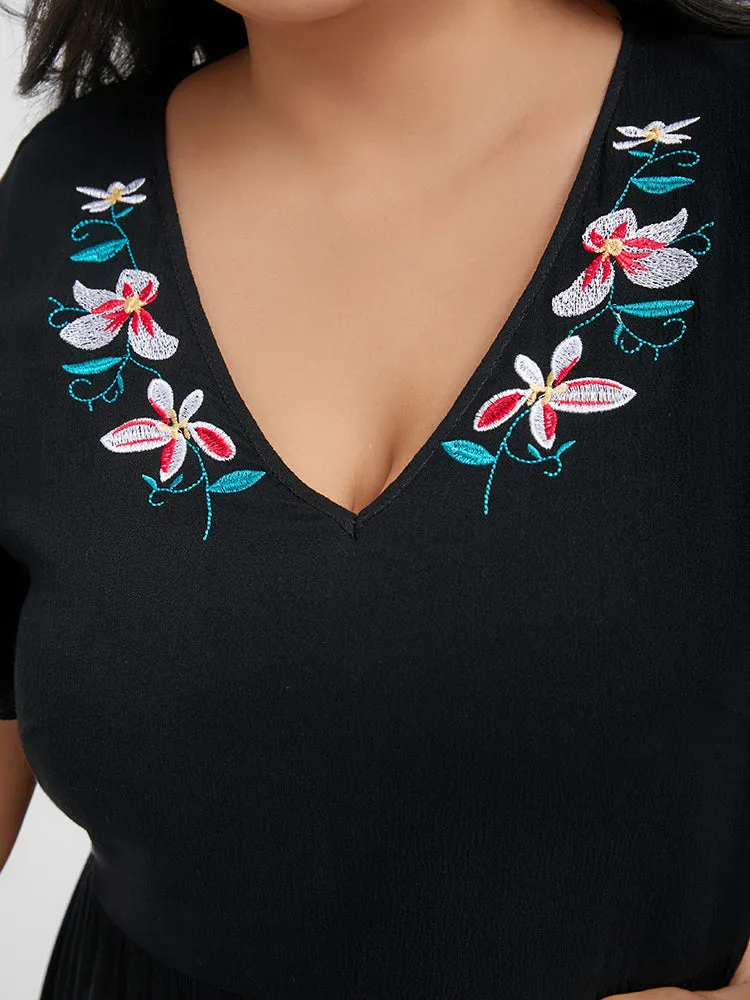 Floral Embroidered Flutter V Neck Blouse sold by Bloomchic product image thumbnail 3