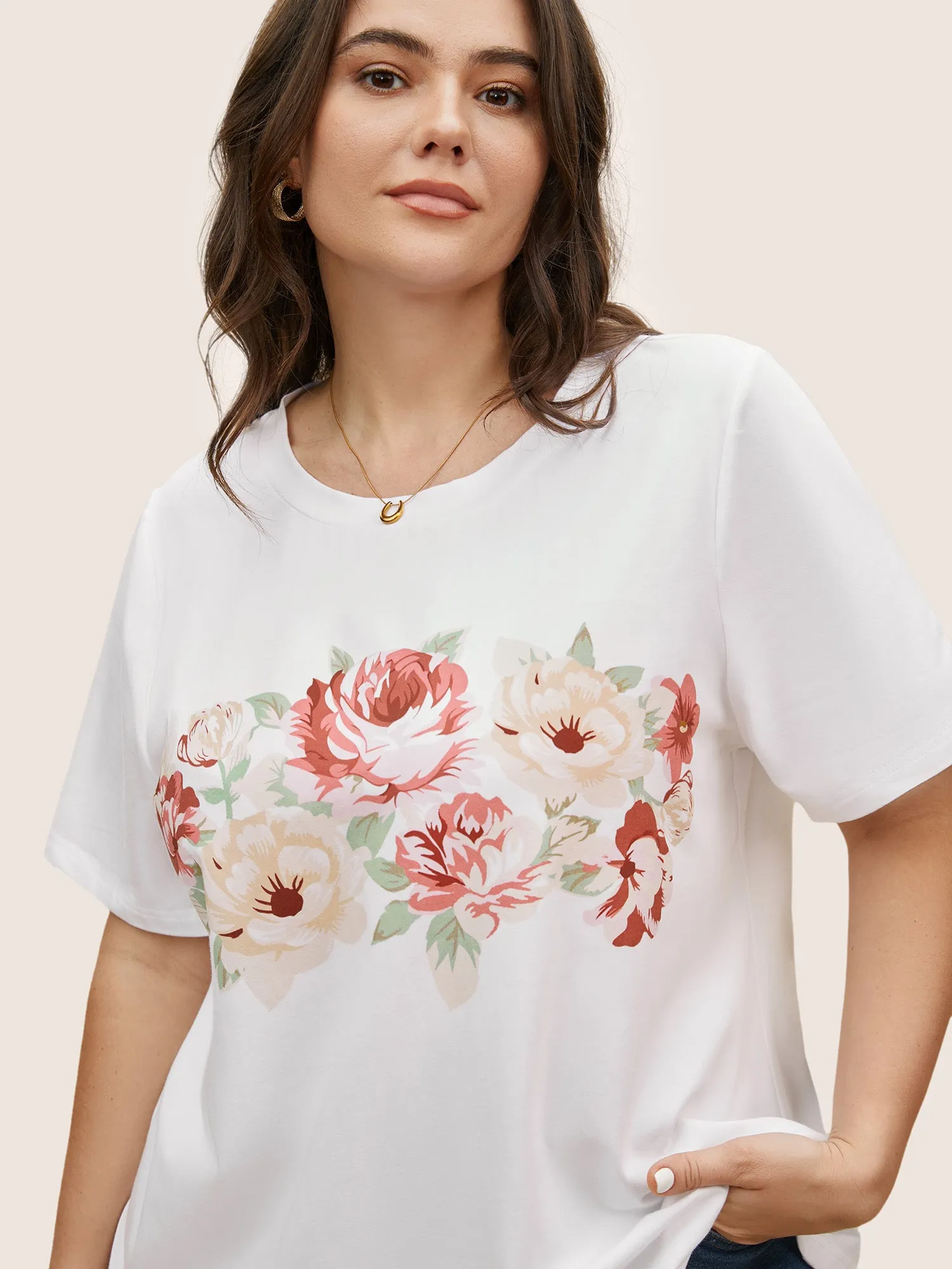 Natural Flowers Print Crew Neck T-shirt sold by Bloomchic product image thumbnail 4