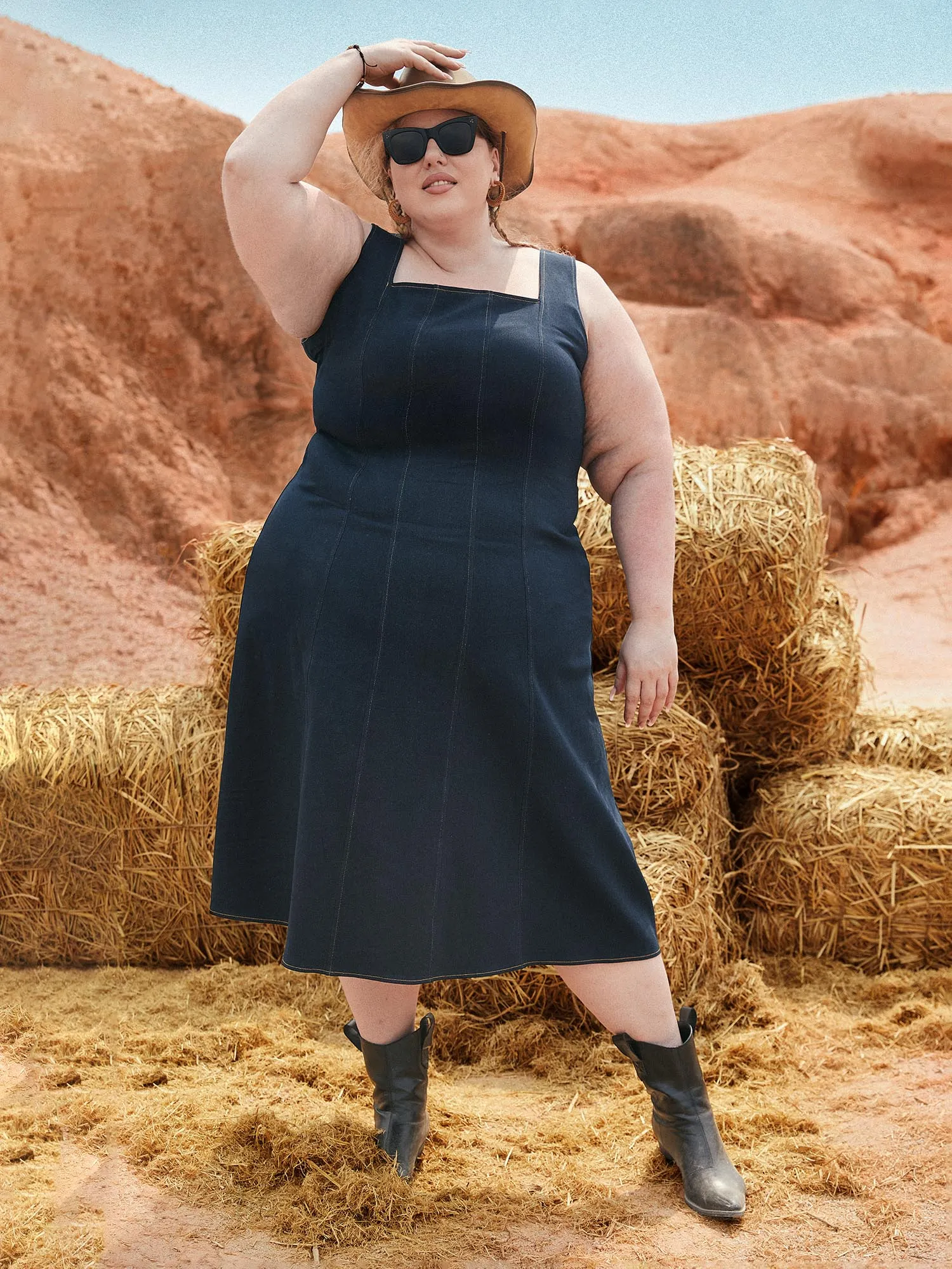 Stretch Denim Panelled Bodice Midi Dress sold by Bloomchic product image thumbnail 2