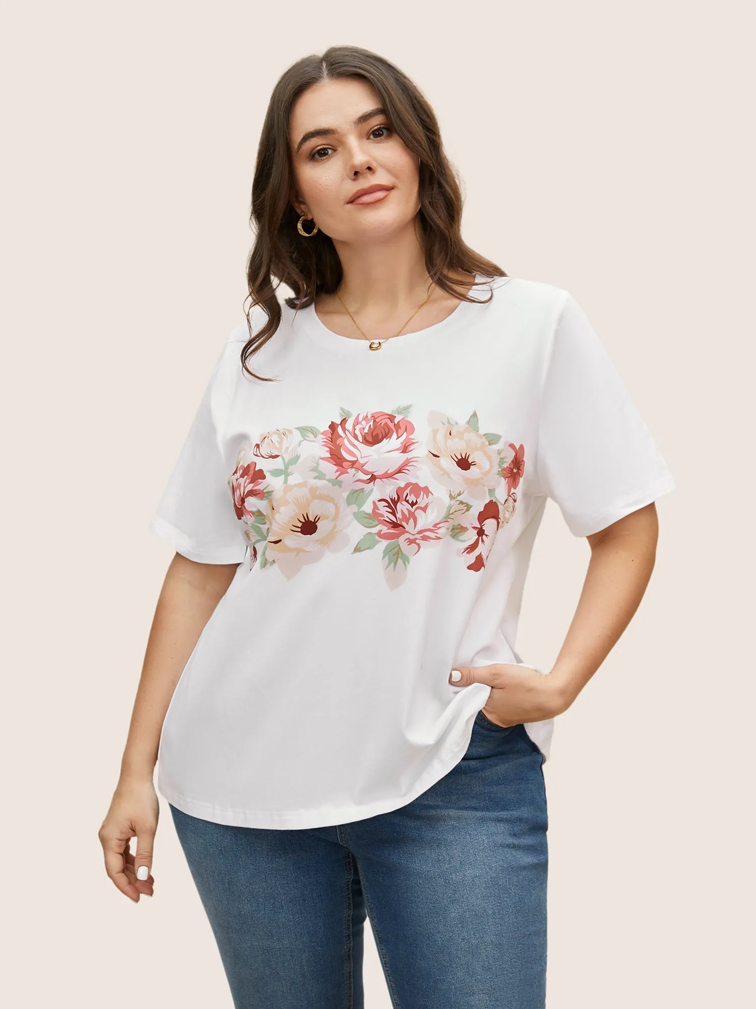 Natural Flowers Print Crew Neck T-shirt sold by Bloomchic