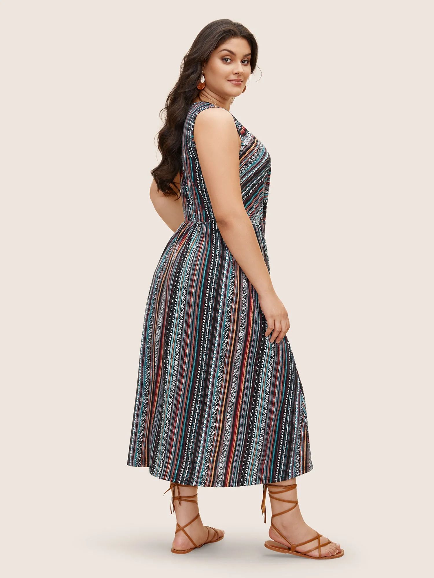 Overlap Collar Bandana Striped Sleeveless Dress sold by Bloomchic product image thumbnail 4