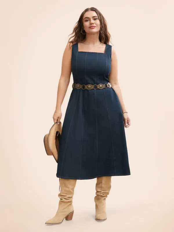 Stretch Denim Panelled Bodice Midi Dress sold by Bloomchic