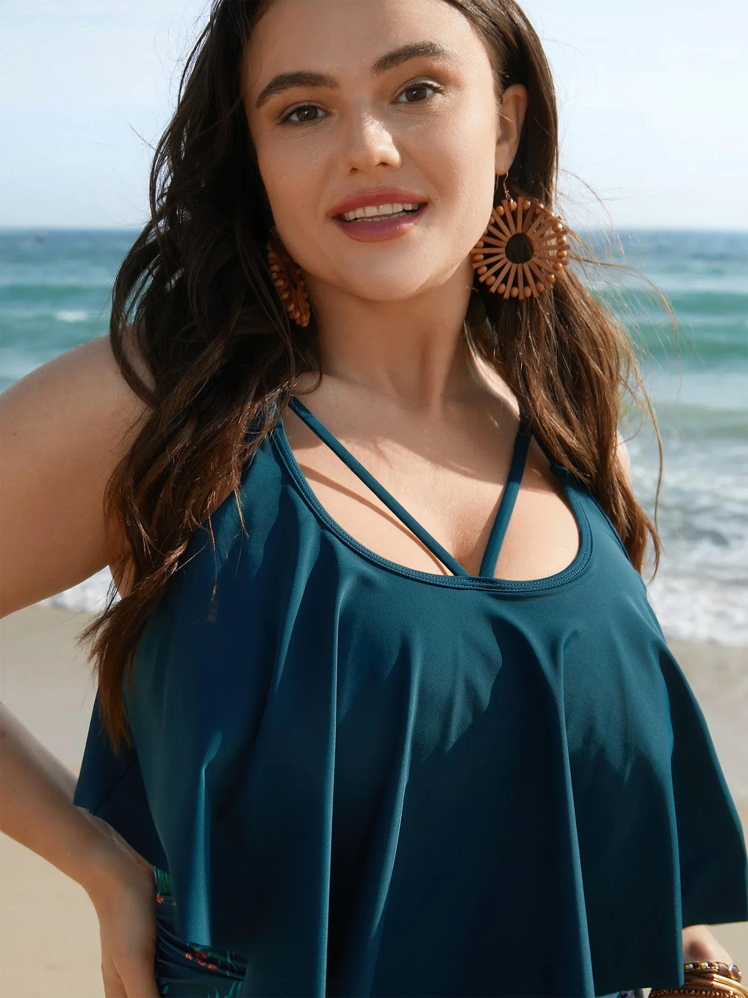 Tropical Print Tiered Ruffles Crisscross One Piece Swimsuit sold by Bloomchic product image thumbnail 5