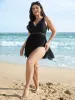 Solid Gathered See Through Slit Swim Dress sold by Bloomchic