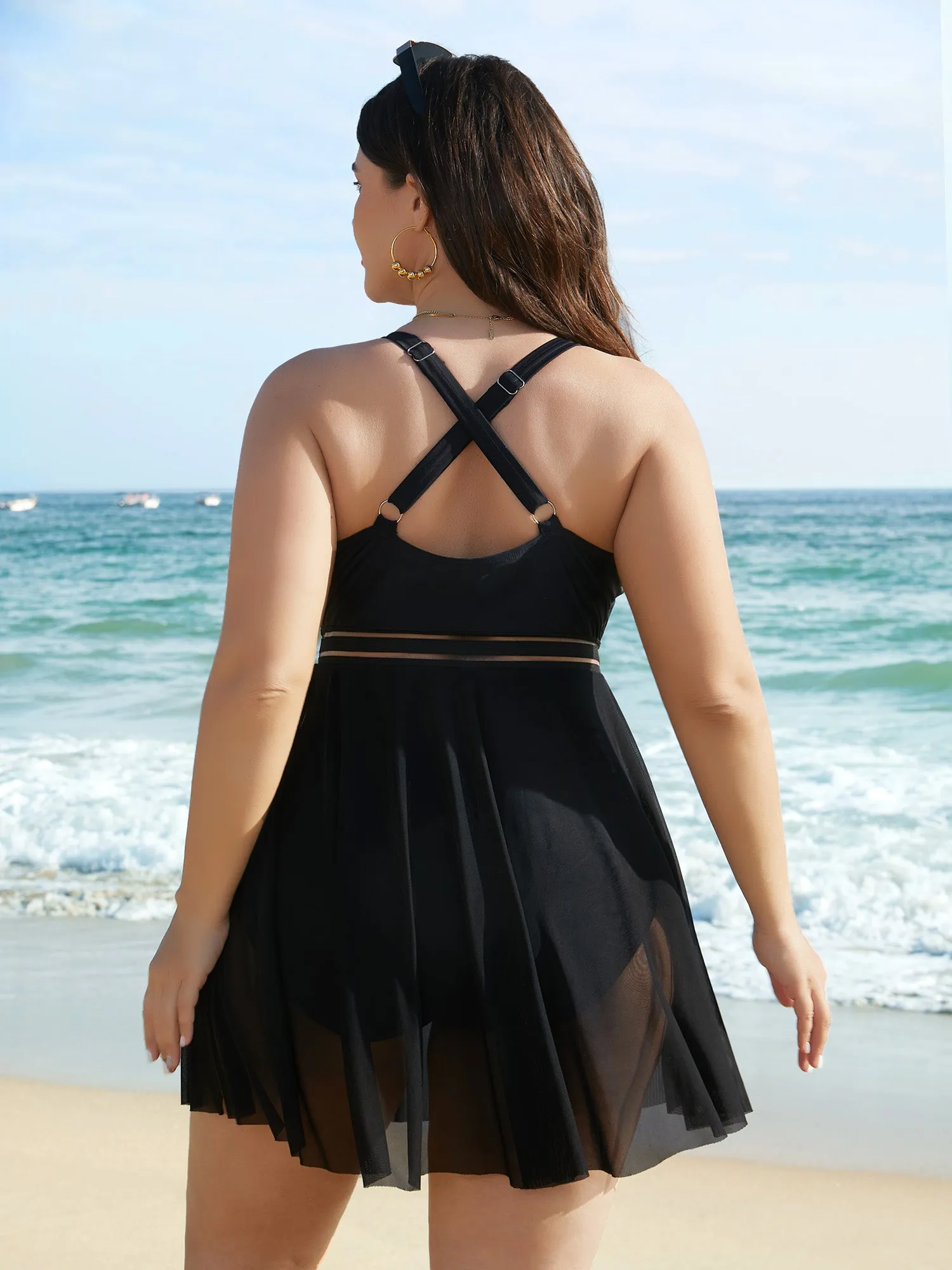 Solid Gathered See Through Slit Swim Dress sold by Bloomchic product image thumbnail 2