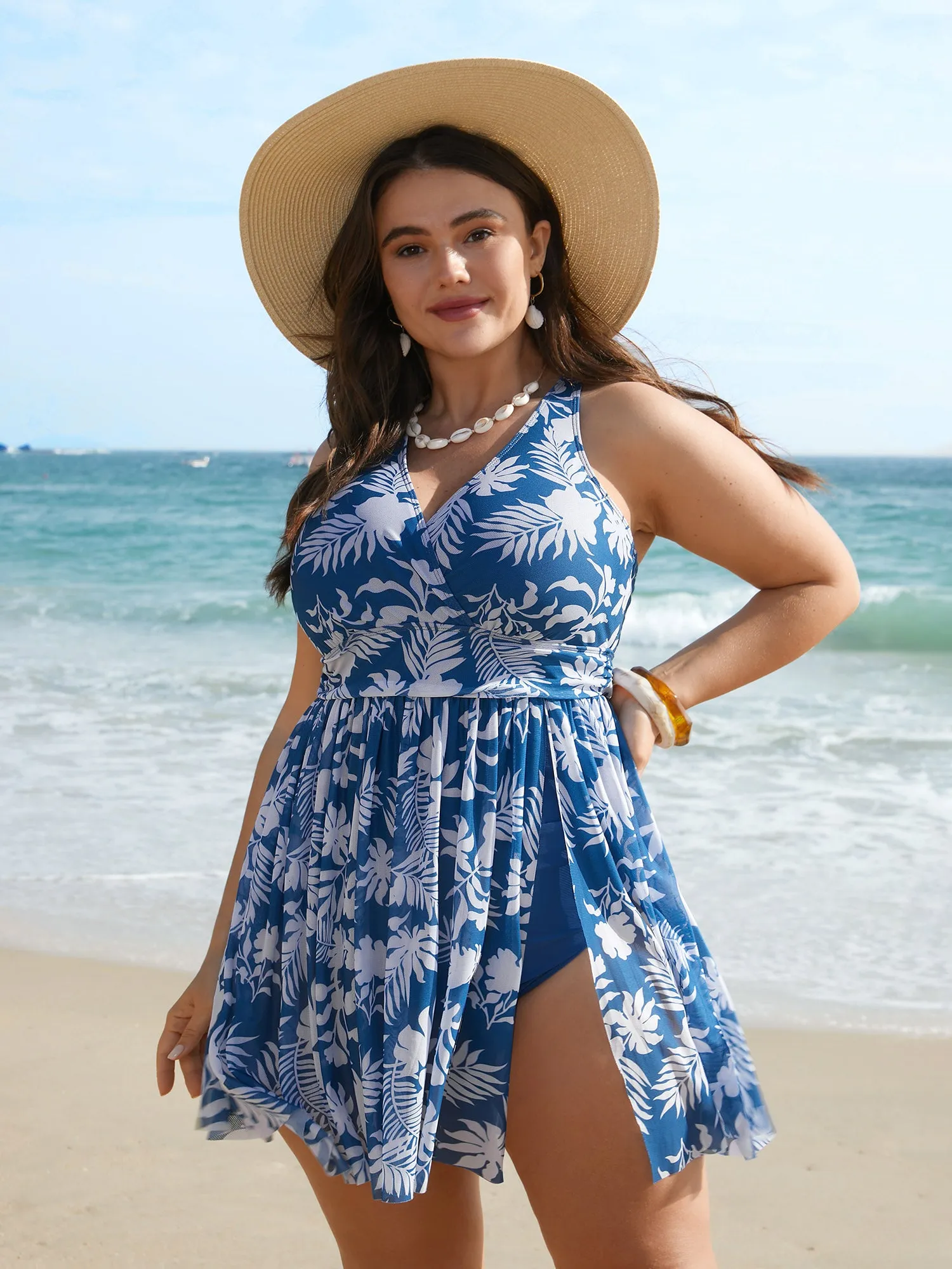 Tropical Print Adjustable Slit Swim Dress sold by Bloomchic product image thumbnail 5