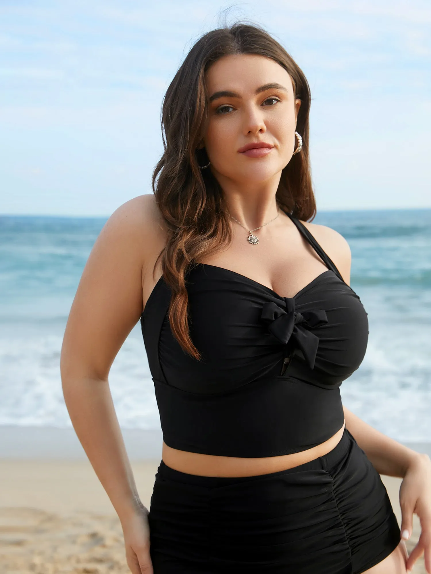 Bow-Tie Adjustable Front Ruched Swim Top sold by Bloomchic product image thumbnail 3