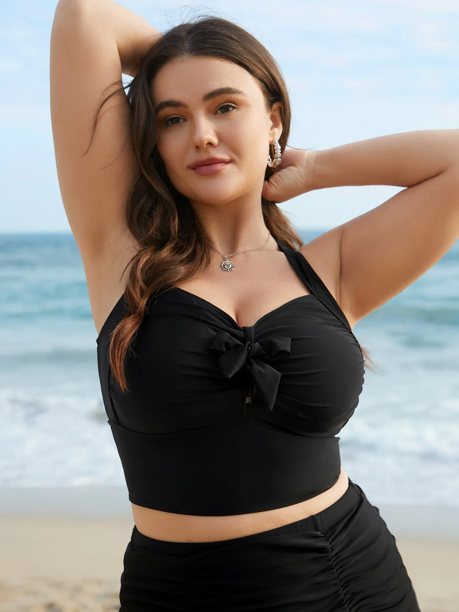 Bow-Tie Adjustable Front Ruched Swim Top sold by Bloomchic