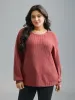Open Wrap Back Textured Tied Pullover sold by Bloomchic