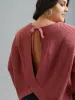 Open Wrap Back Textured Tied Pullover sold by Bloomchic