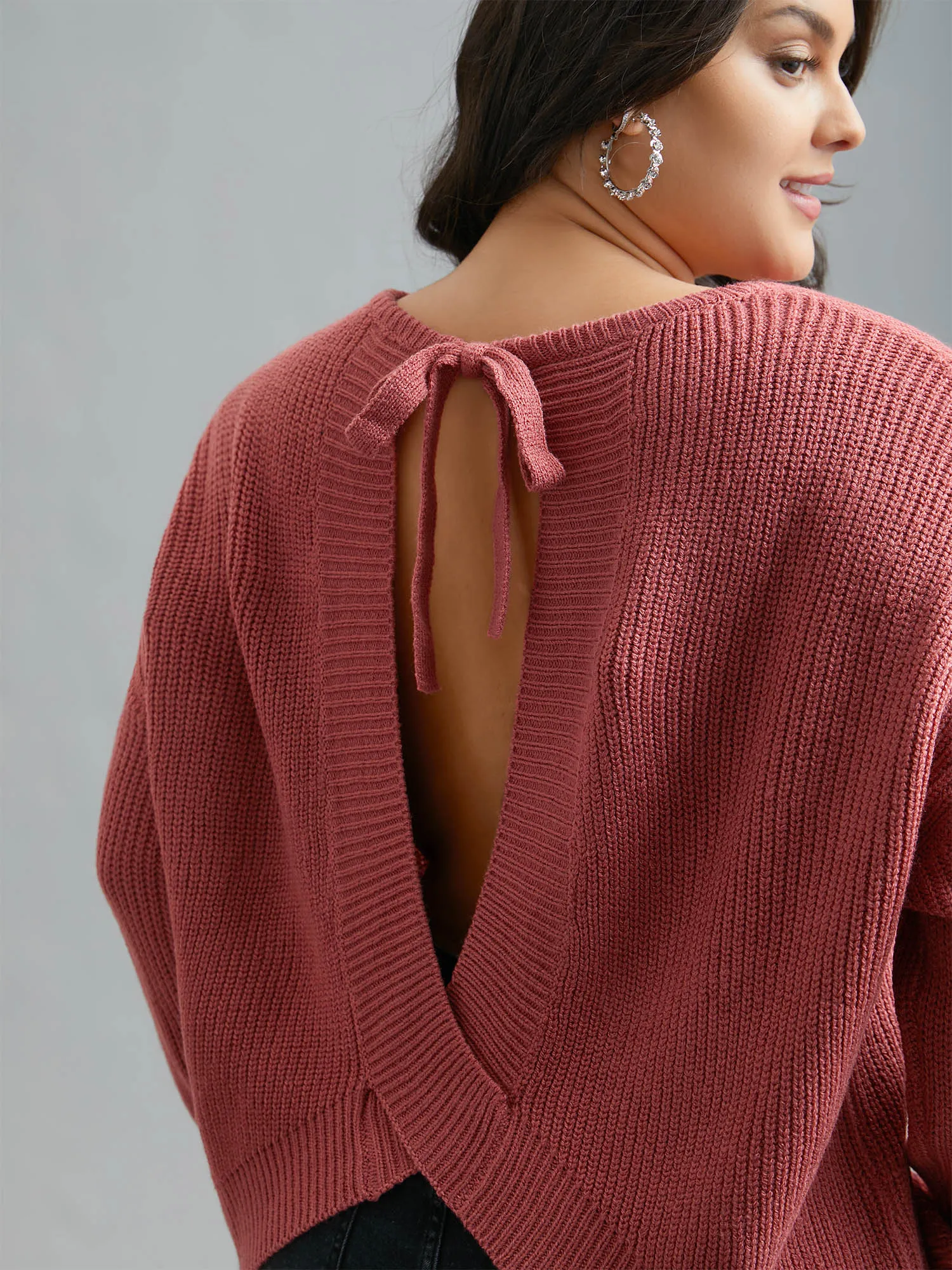 Open Wrap Back Textured Tied Pullover sold by Bloomchic product image thumbnail 5