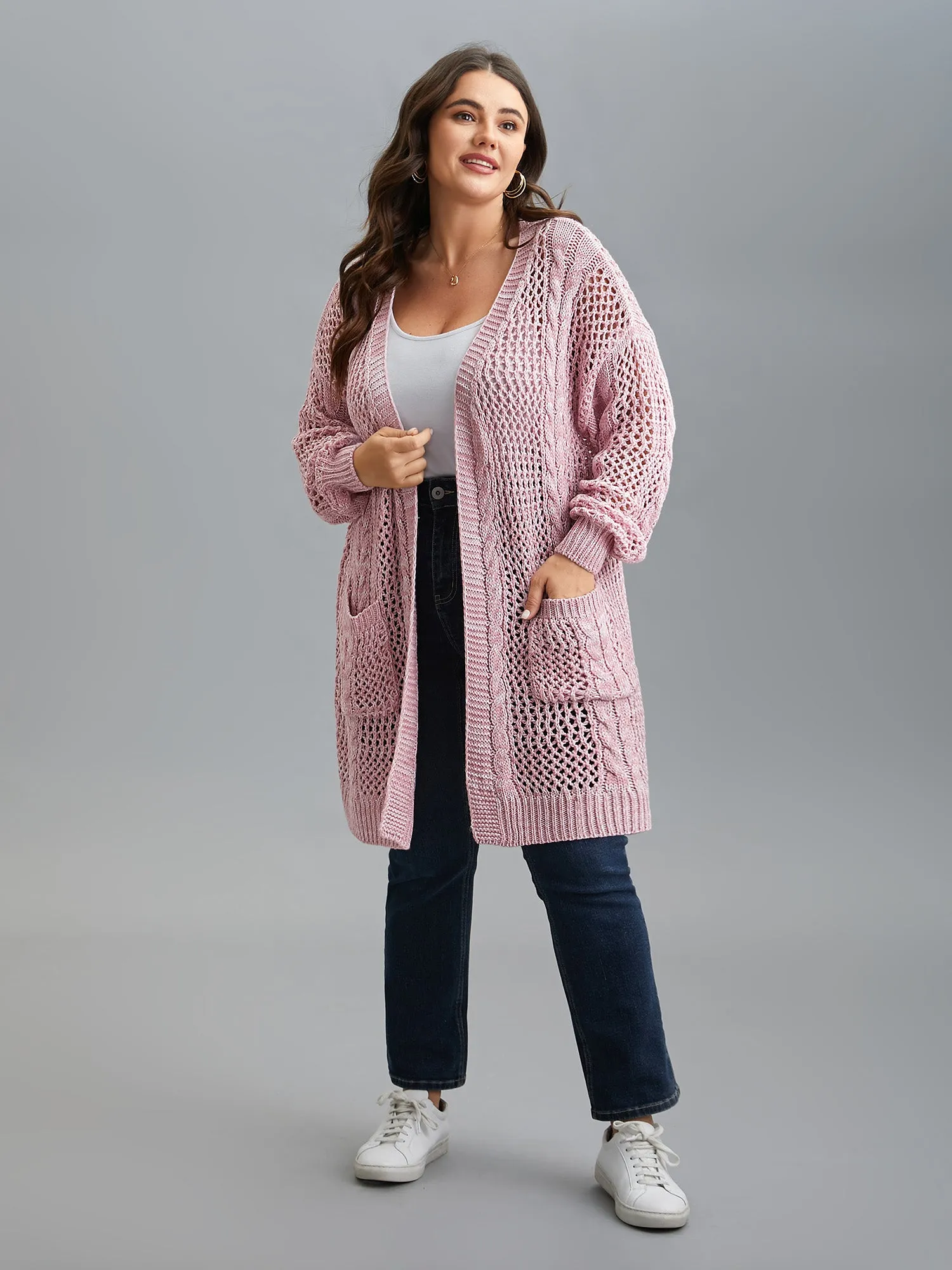 Cut-Out Crochet Textured Open-Front Cardigan sold by Bloomchic product image thumbnail 4