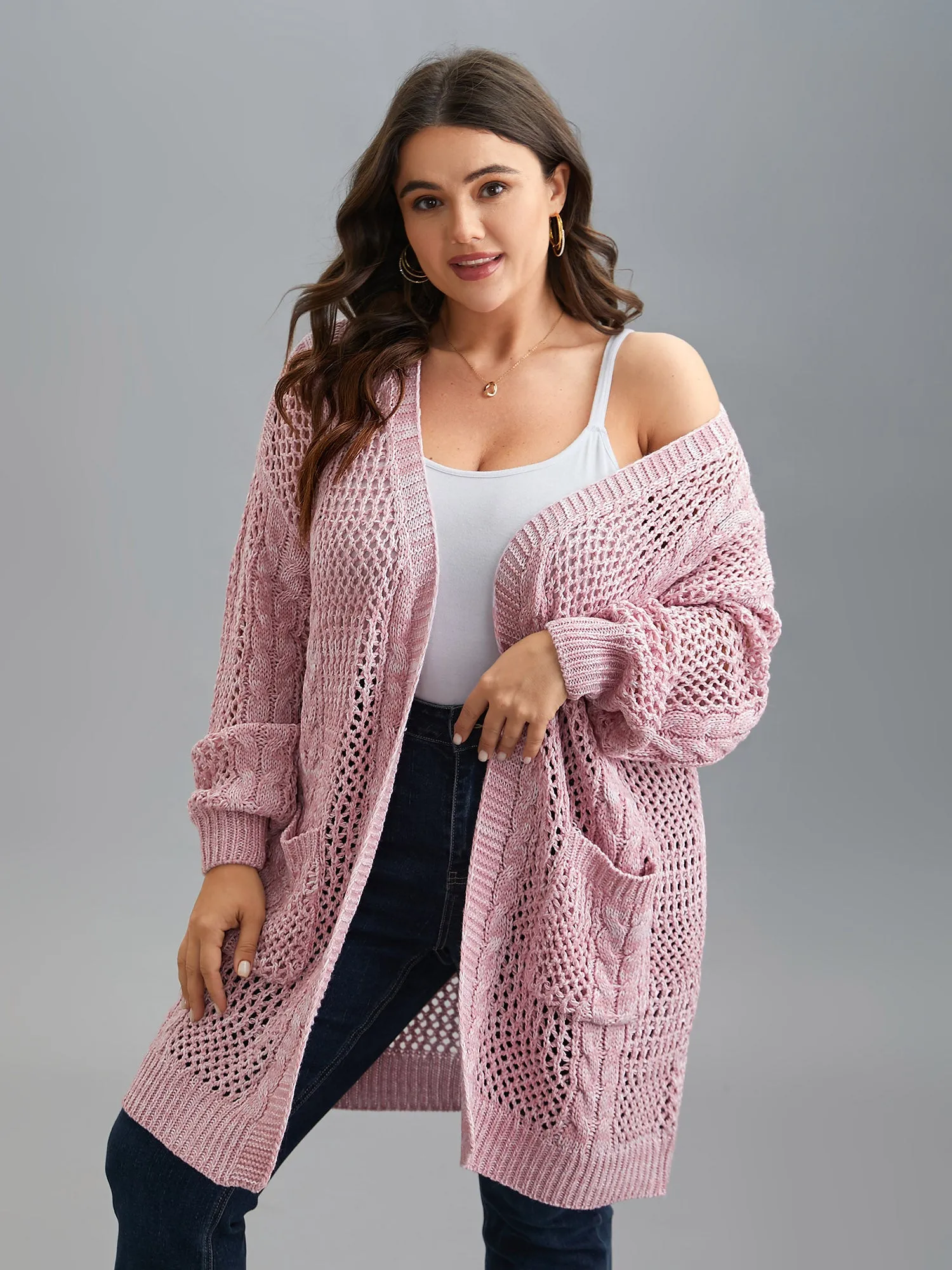 Cut-Out Crochet Textured Open-Front Cardigan sold by Bloomchic product image thumbnail 3