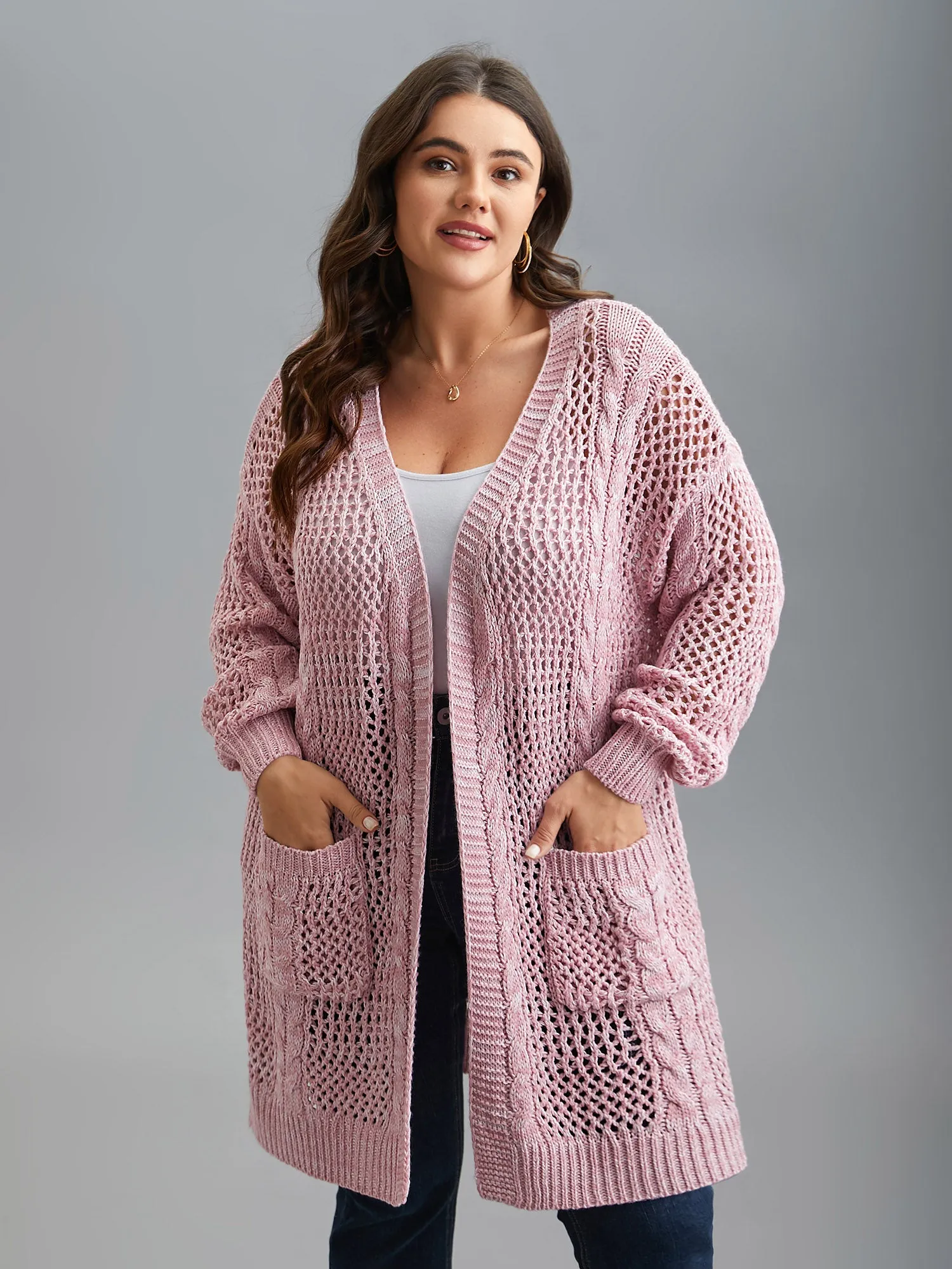 Cut-Out Crochet Textured Open-Front Cardigan sold by Bloomchic